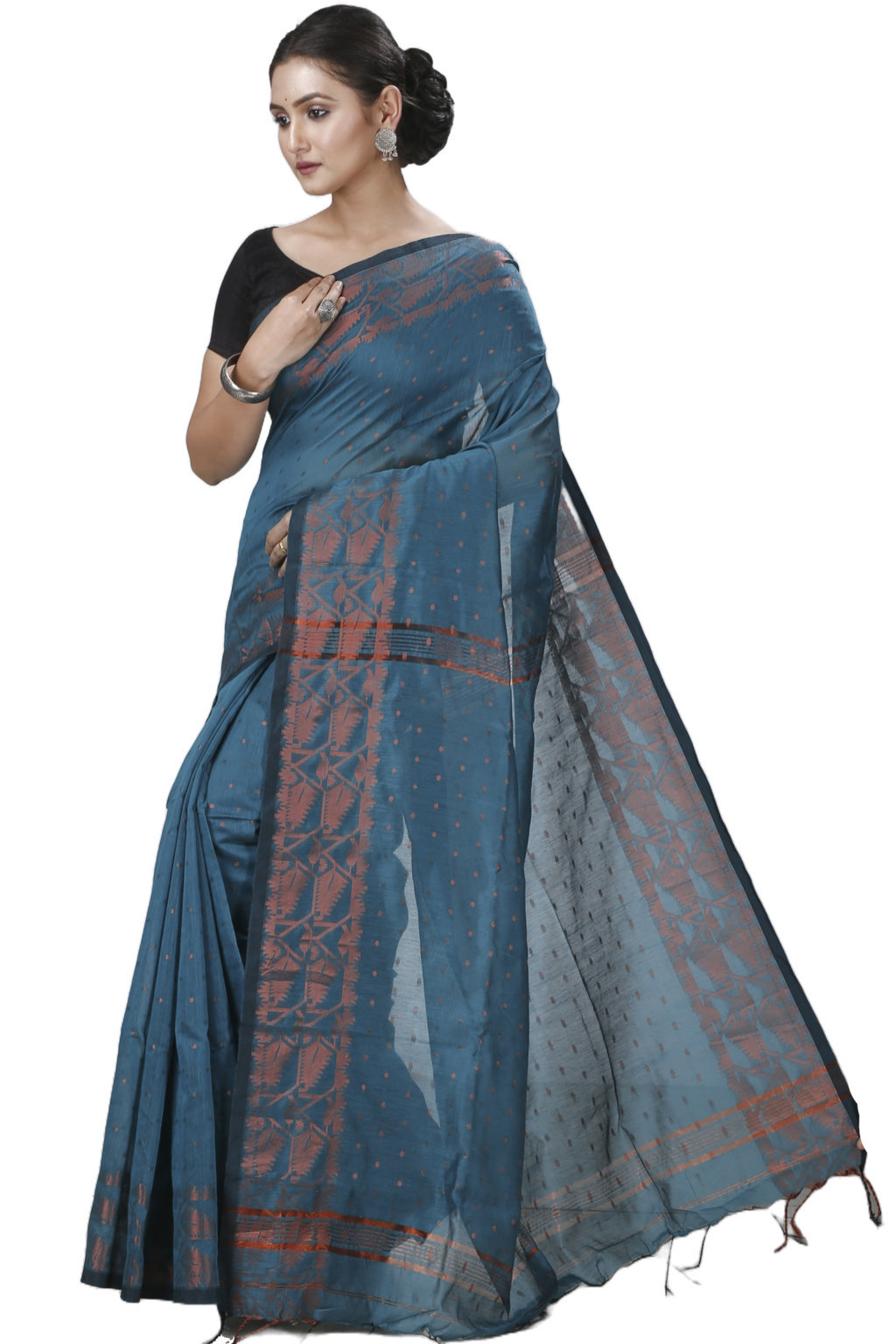 Botel Green Blended Cotton Temo Hand Loom Saree (1265)